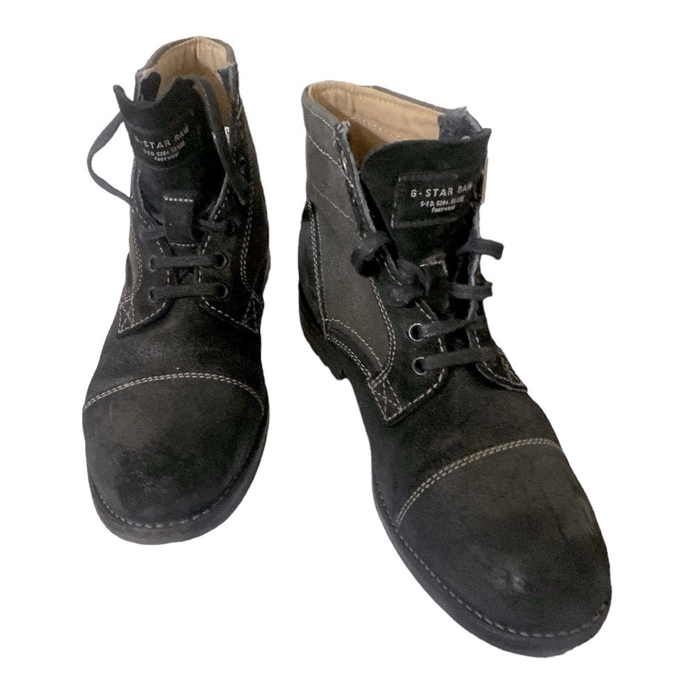 G-STAR RAW Denim & Suede Leather Tie-Up Boots Mens 7 Black Style GS11036…Grunge